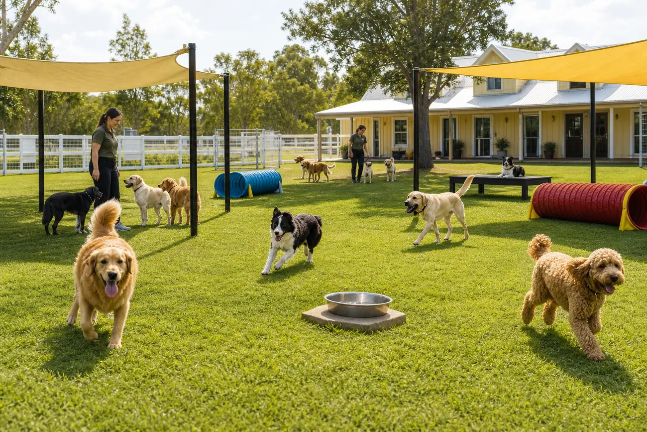 Happy dogs at the pet farm